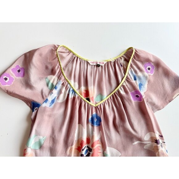 REBECCA TAYLOR Mauve Floral Print Silk Crepe V-Neck Blouse Top, Size 0 - Picture 6 of 11